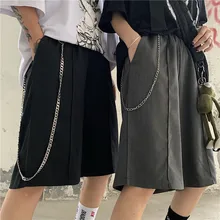Уличная Летняя мужская одежда корейский Повседневный стиль Мужские шорты ins свободные винтажные с цепочкой Высокая талия модные хипстерские унисекс Новые