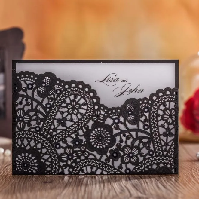 Unique Black Laser Cut Wedding Invitations Hollow Birthday ...