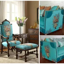 Роскошный американский стиль Цветочный Бирюзовый букет Дизайн синель драпировка шторы диван обивка интерьера ткани 280 см Ширина