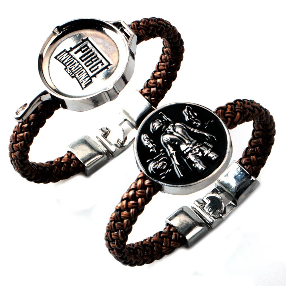 Playerunknowns Battlegrounds Gelang PUBG Logo Gambar Pan Senjata Desain Kulit Braided Bangle Pesona Souvenir Ayam Makan Malam Charm Gelang AliExpress
