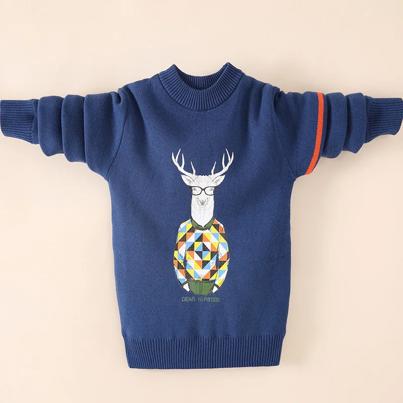 Зимний вязаный джемпер, одежда для мальчиков, пуловер с круглым вырезом, свитер, зимняя теплая детская одежда, Детский свитер - Цвет: Синий
