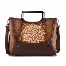 Женская сумка из натуральной кожи с ручкой сверху в национальном стиле, новая Ретро сумка-тоут из воловьей кожи, сумка через плечо с тиснением