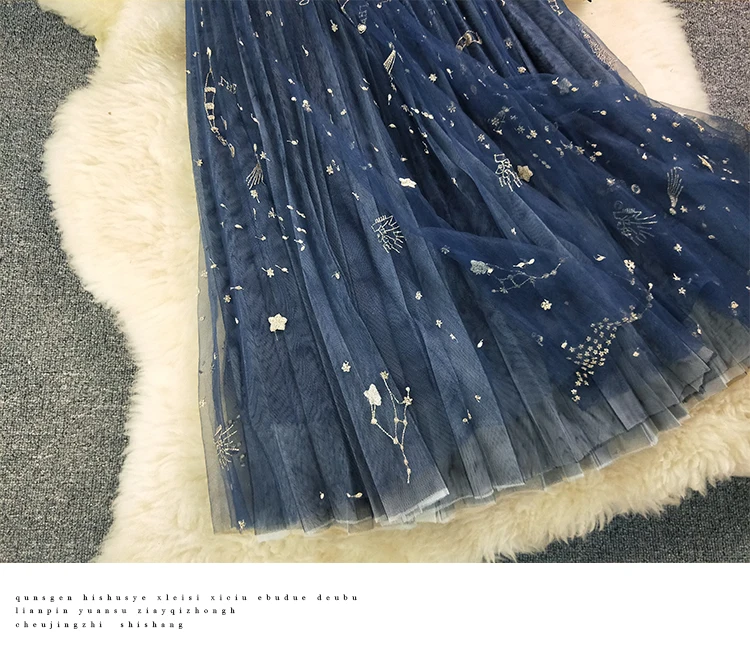 Heavy Star Embroidery Multi-layer 12 Meter Mesh Skirt Women New Spring and Summer Fairy Long Pleated Skirts
