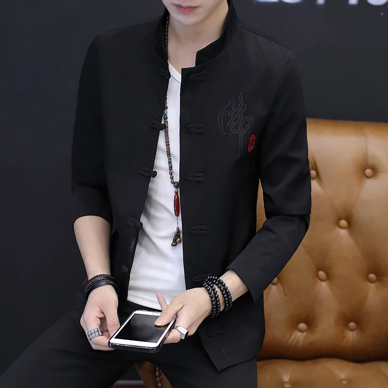 

Chinese Style Retro Men Embroidered Jacket Slim Design Men Casual Coats Asian Size 3XL 4XL Business Banquet Dress Jackets Men