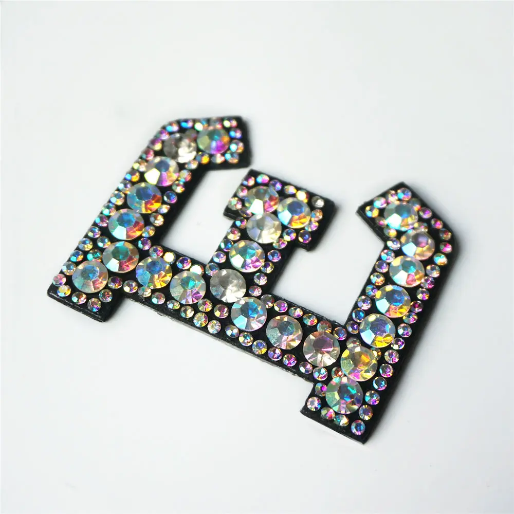 

E Letters Rhinestones ABC Alphabet Sew Iron On Patches Rainbow Shining Badges For Name DIY Jeans Appliques Craft Decoration