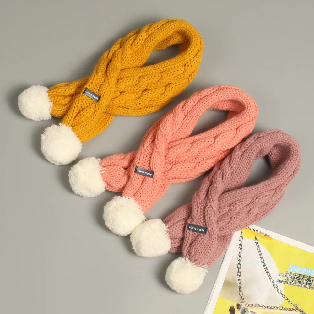 2018 winter New Double Ball Scarf Children Baby Neck Warm Scarves Boy