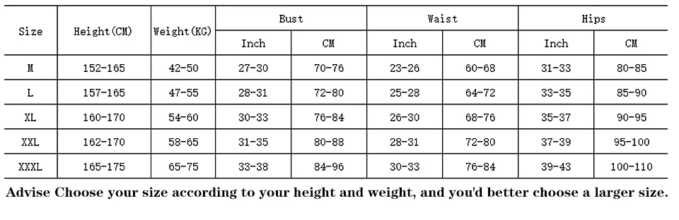1尺码表 1尺码Advise Choose your size according to your height and weight, and you'd better choose a larger size.