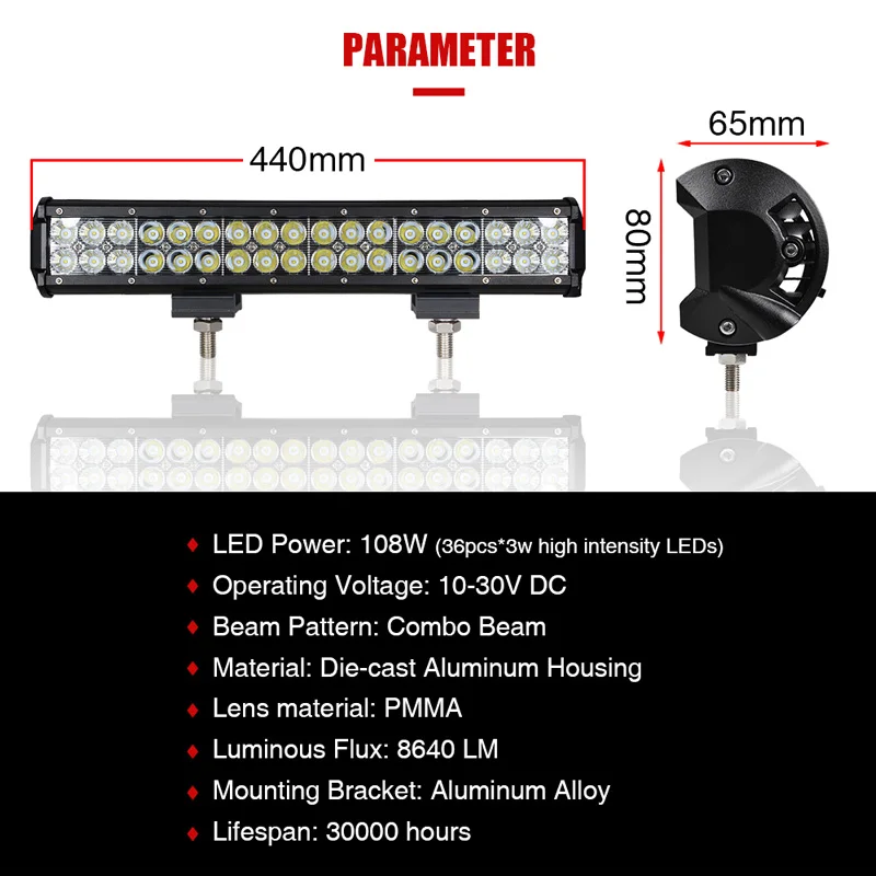 17 дюймов 108 ВТ внедорожный светодиодный светильник бар рабочий светильник Точечный светильник для Jeep UAZ ATV 4x4 4WD трактор грузовик лодка DC 12 В 24 В комбинированный луч DRL