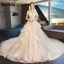 Г. Новинка Mrs Win Vestido De Novias элегантное роскошное платье принцессы с вырезом лодочкой винтажное Свадебное Платье F
