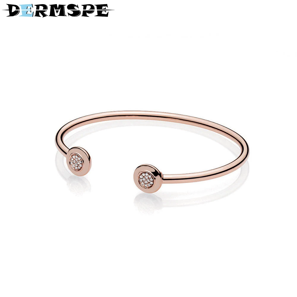 

DERMSPE 925 Sterling Silver Rose Signature Open Bangle Bracelet Fit Charms Women Fashion Gift 580528CZ Merry Christmas Jewelry