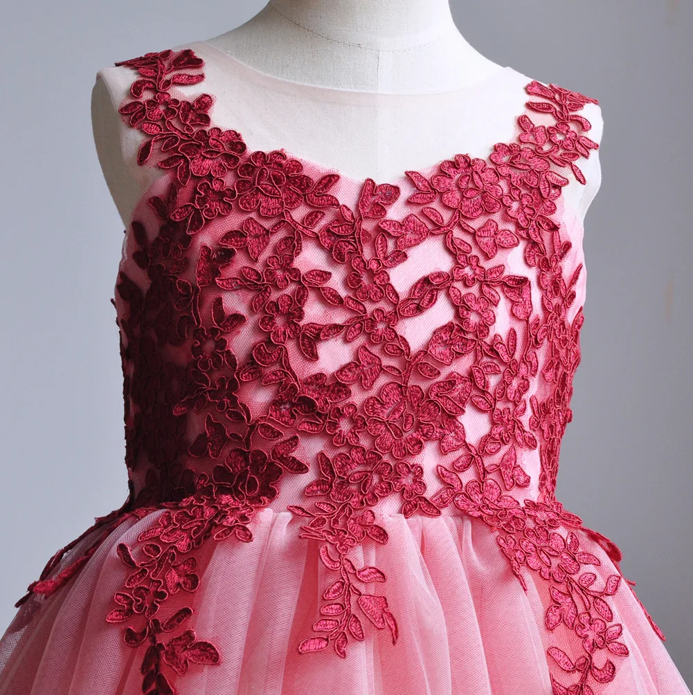 Летнее кружевное платье с красным цветком для девочек; Vestido Flores Largo; вечернее платье; платье для свадебной вечеринки; Robe Fleur