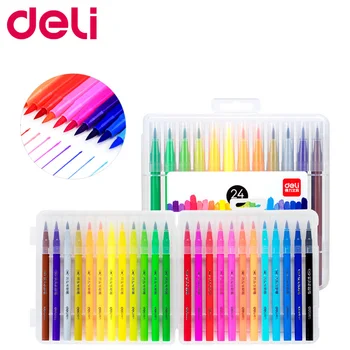

Deli 12/24 Color Marker Pen Set Soft Head Water Color Sketch Painting Brush Art Fine Color Artist Pens Drawing School Supplies