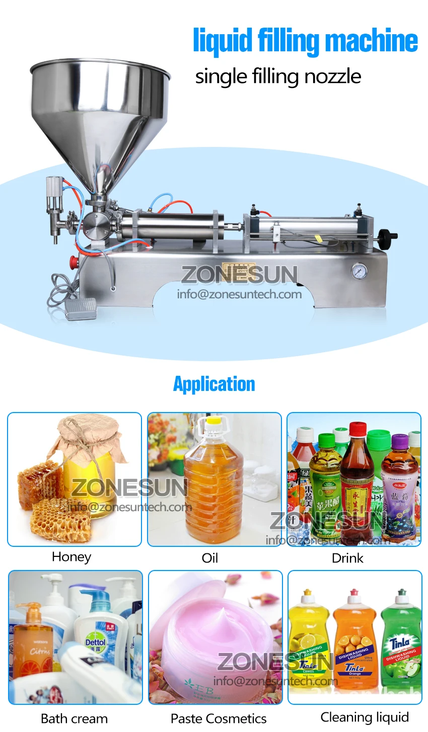 ZONESUN машина для наполнения жидкостей 10-300 мл пневматический объемный софтдрин пневматический жидкий наполнитель для масла, воды, сока, медового мыла