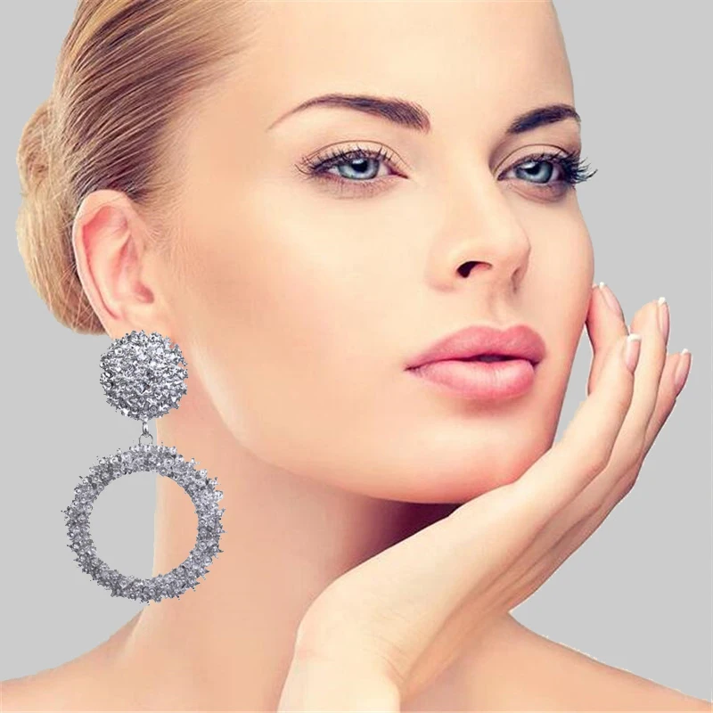 Большие Винтажные серьги для женщин, золотые, розовые, золотые, серебряные, круглые массивные серьги, Роскошные Металлические серьги, висячие, модные ювелирные изделия