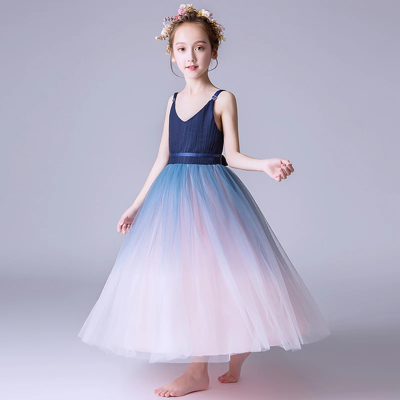 IYEAL/пышные платья принцессы без рукавов с v-образным вырезом для девочек детское бальное платье на выпускной, длинное платье из тюля для детей от 4 до 14 лет