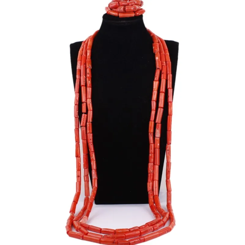 

Dudo Nigerian Wedding Men Jewellery Set African Orange Groom Coral Beads Necklace Set
