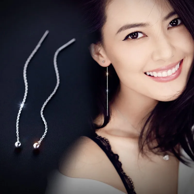 Sterling Silver Plated Two-tone Cubic Zirconia star Ear Line Threader With Moon Charm Dangle Drop Earrings