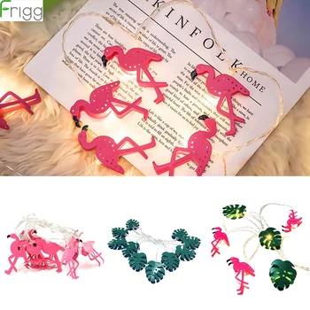 

INS Flamingo LED String Pink Flamingo Decor Tropical Summer Party Wedding Birthday Party Decor Green Leaf Led Light Party Supply