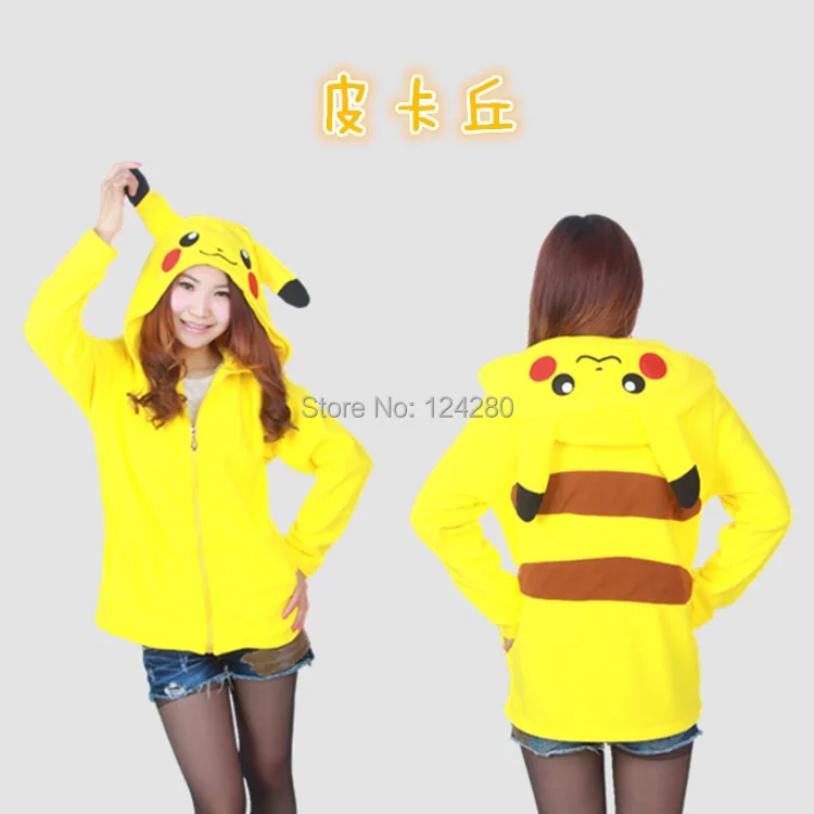 

Adult Pikachu/Pokemon zip cardigans hood jacket hoodies coat women girls sweatshirt Winter Warm hoodie with ears tail eyes party
