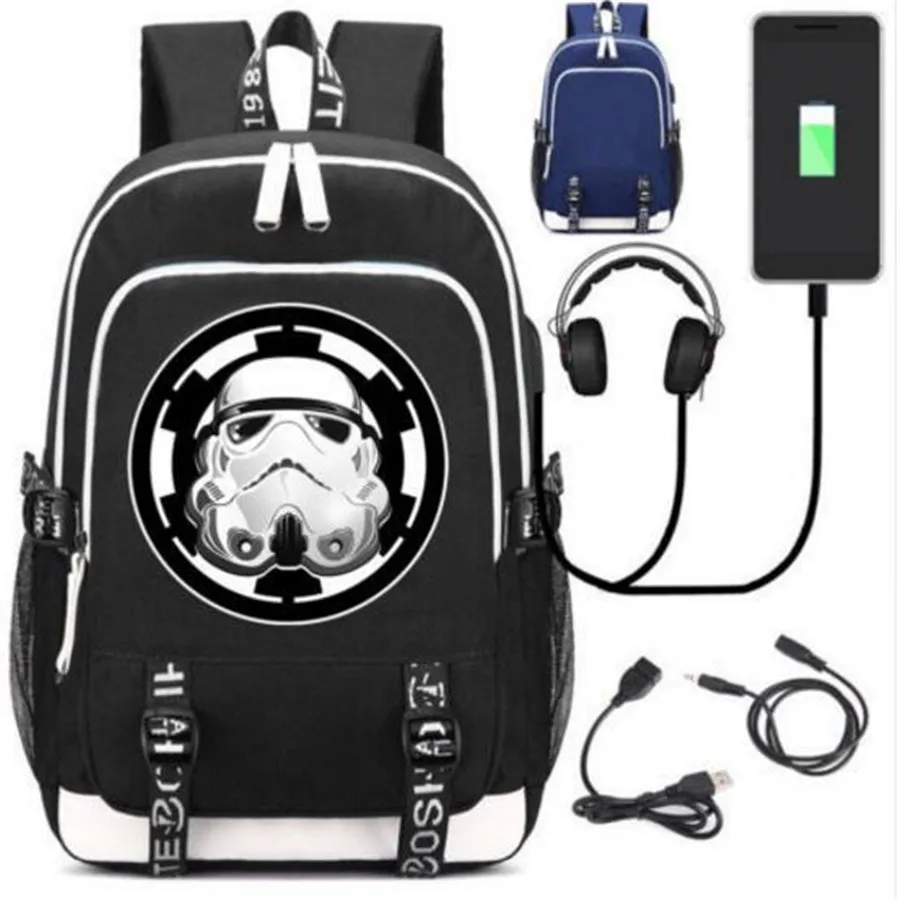Звездные войны рюкзак вентиляторы сумка W/USB Мода порт/замок наушников путешествия ноутбук студентов школьные сумки