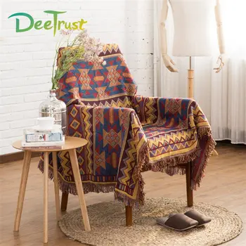 

America Retro Plaid Thickening Blanket Sofa Throws On Sofa/Bed/Plane Cover Spring Decorative Cobertor Blanket With Tassel