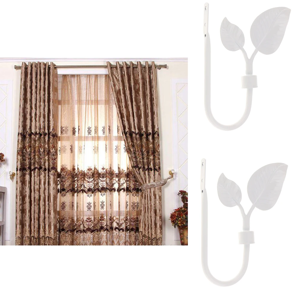 1 Pair U Shaped Metal Leaves Design Curtain Hooks Window Curtain Drapery Blinds Tieback Hangers Holders with Screws