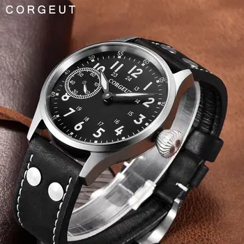 

Corgeut Fashion Leather Top Mechanical Wrist Watch 17 Jewels Hand Winding 6497 Seagull ST3600 Fashion Leather Luminous Watches