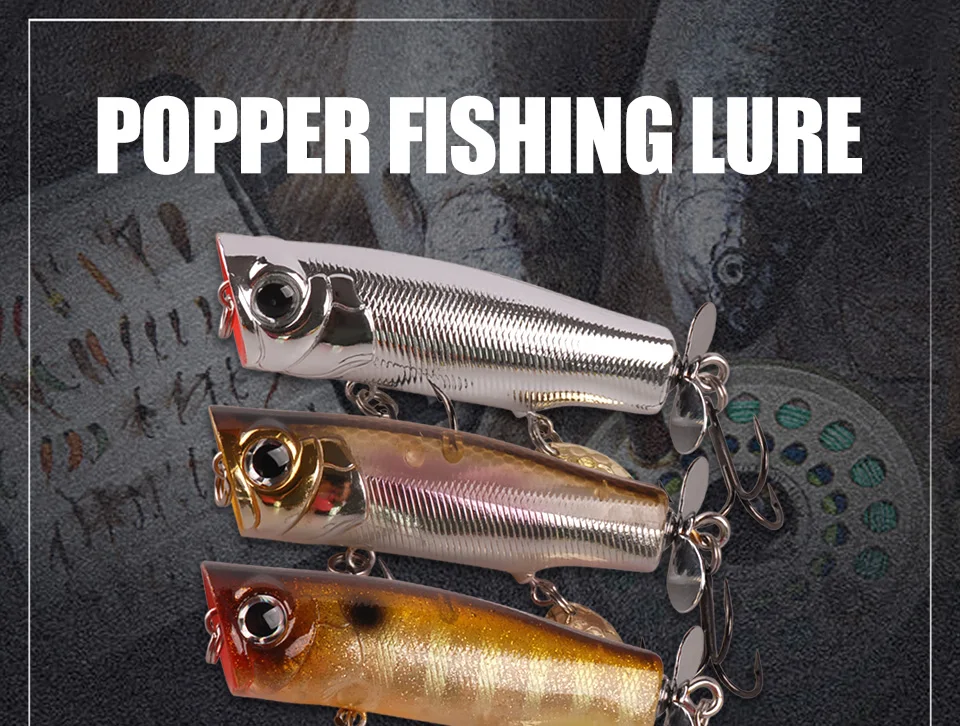 TAF Quality Popper Fishing Lure 7cm 12.2g 6 Colors Artificial Hard Bait with Sequin Wobblers VMC Treble HooksABS Plastic Lure