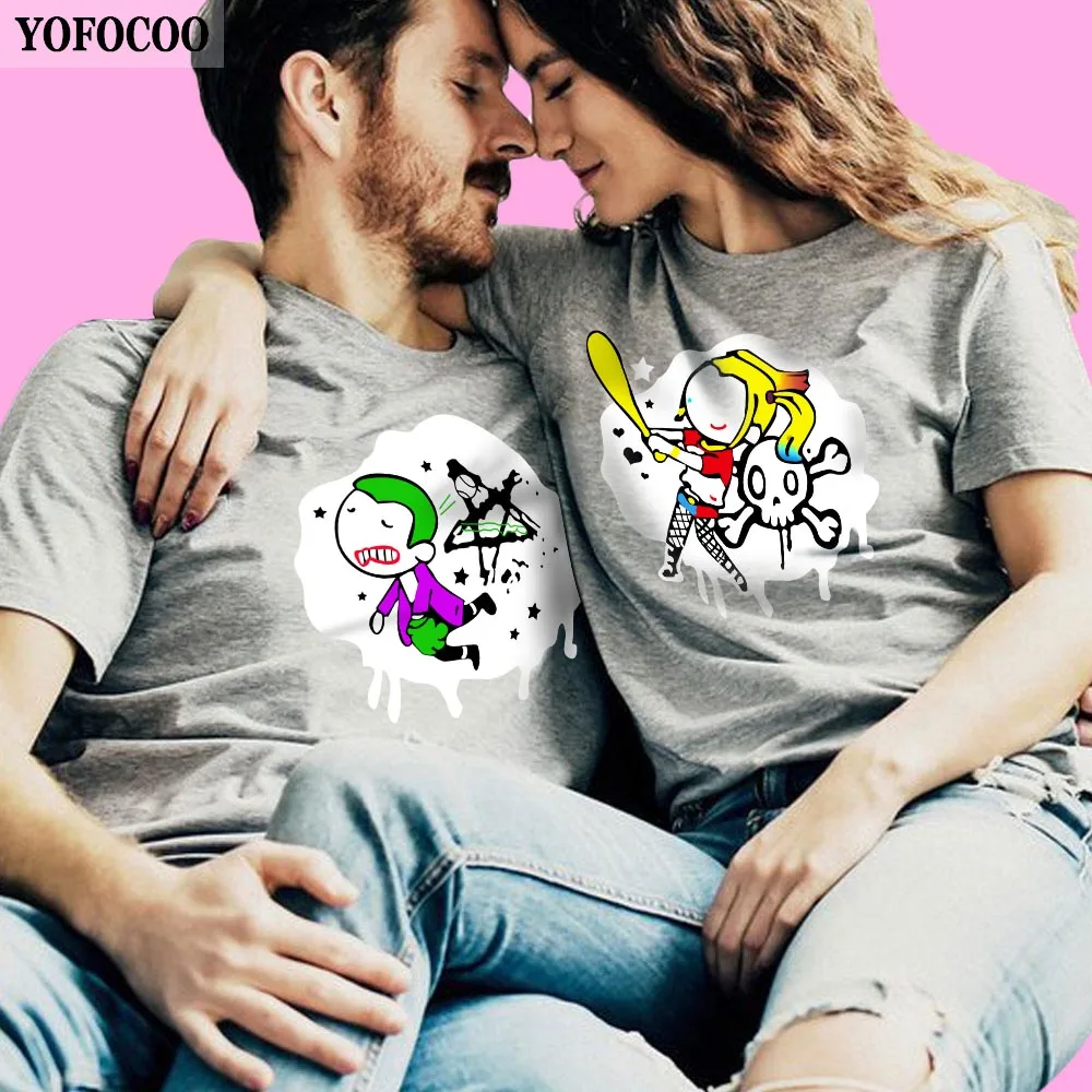 

YOFOCOO Lovers Couple Summer Fashion Funny Couple Women T-Shirts Printing Men Short Sleeve T-Shirt Couple Boyfriend Clothing