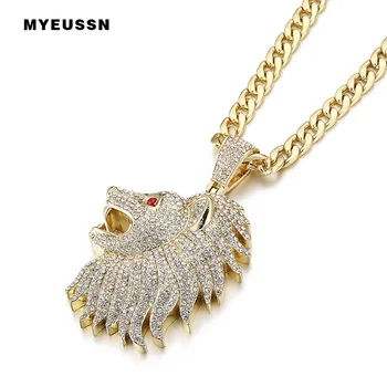 

Large Lion Head Pendant Iced Out Crystal Red Eye Fashion Necklace With Chain For Men Charm Father's Day Gift Hip Hop Jewelry