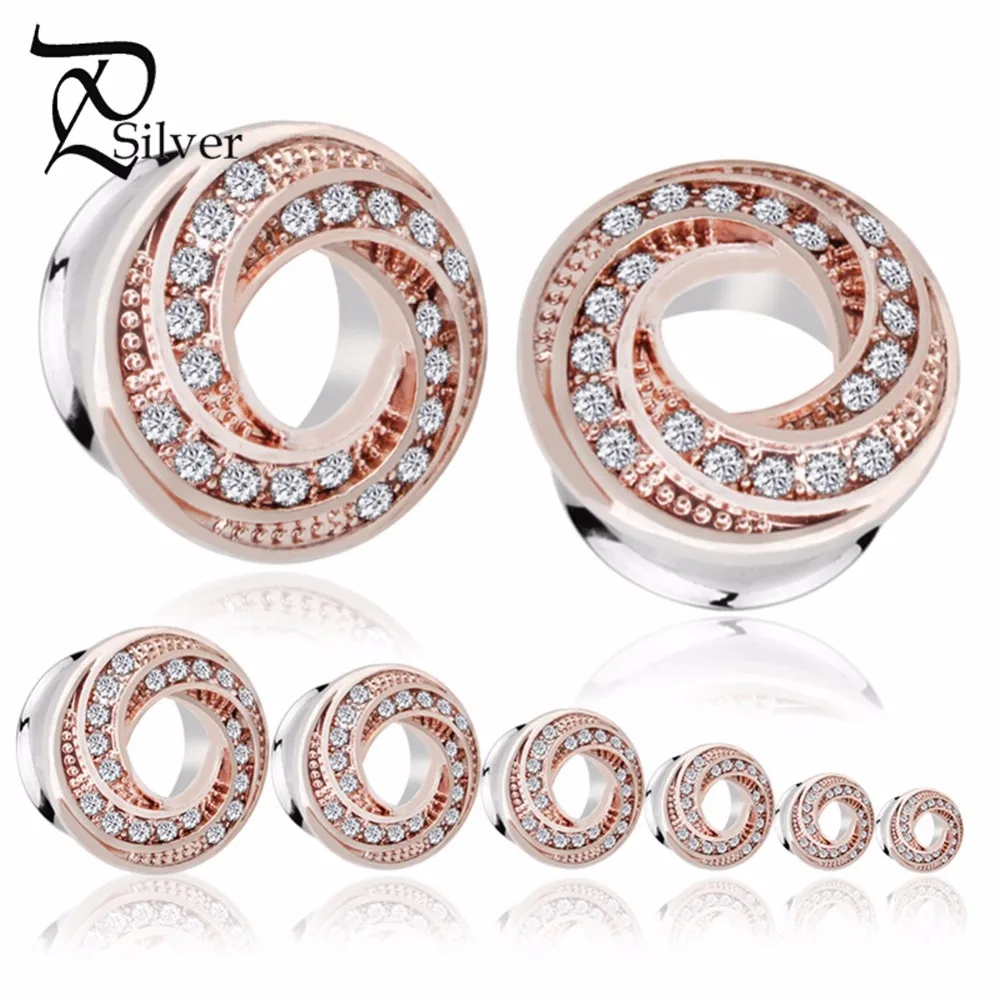 Stainless Steel Rhinestone Screw Ear Gauges Flesh Tunnels Plugs