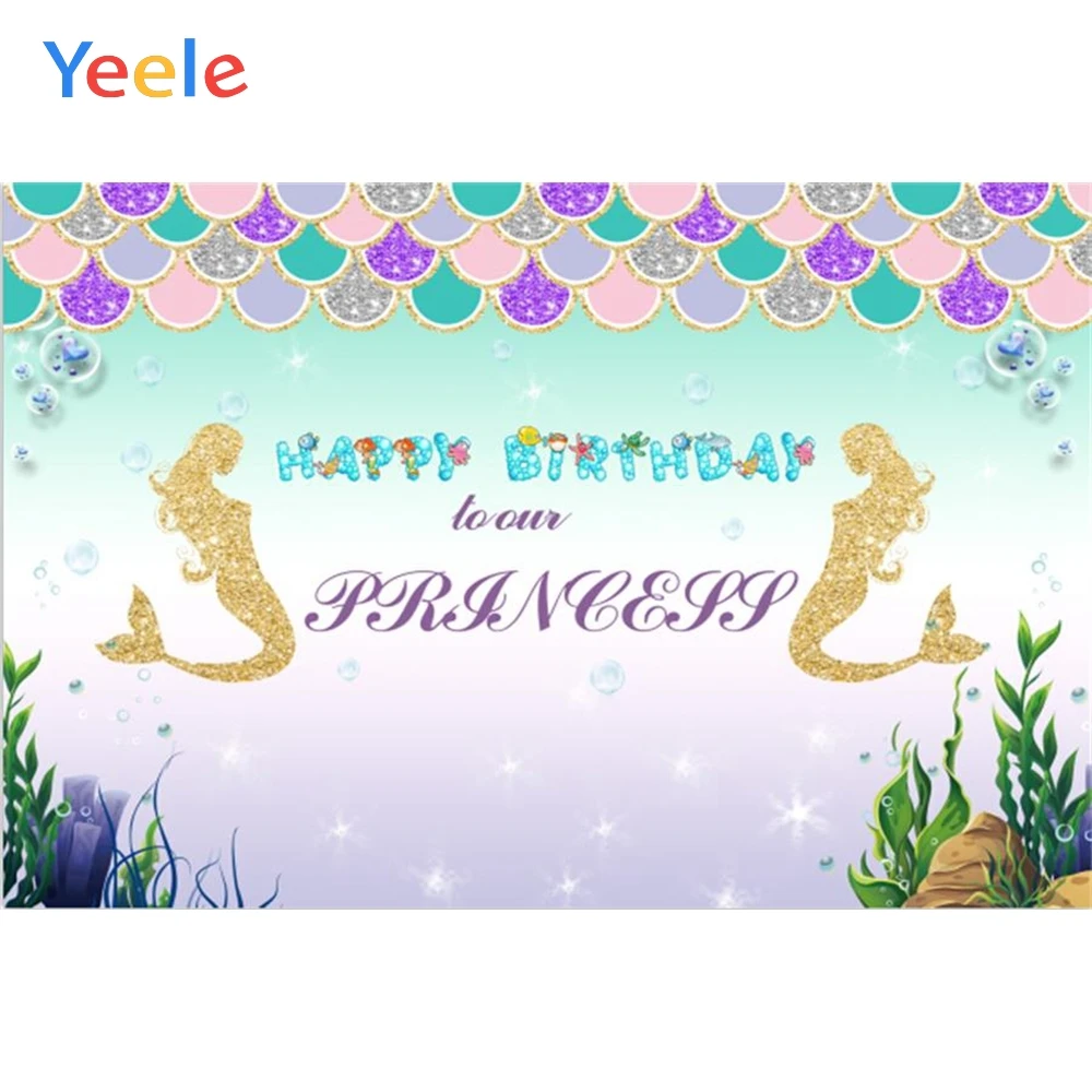 

Yeele Vinyl Mermaid Ocean Princess Cartoon Photography Backdrops Girl Birthday Party Photographic Backgrounds For Photo Studio