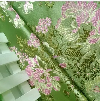 

75cm*100cm Brocade fabric costume clothing cheongsam peony flower fabric cloth brocade green background pink flower dress fabric