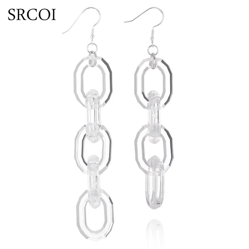 

SRCOI Long Big Link Chain Dangle Earrings For Women Clear Acrylic Earrings Pendant Hyperbole Asymmetry Statement Jewelry New