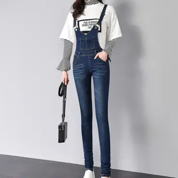 

New Arrival 2019 Bib Jumpsuit Jeans Sexy Extra Long Bodysuit Women Plus Size Adjustable Strap Denim Overalls Catsuit X1803-8