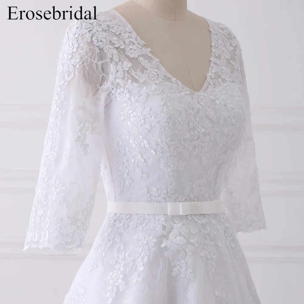 2018 короткая длина до колена свадебное платье es Erosebridal A Line пляжное свадебное платье кнопка назад элегантное с длинным рукавом Vestido De Noiva