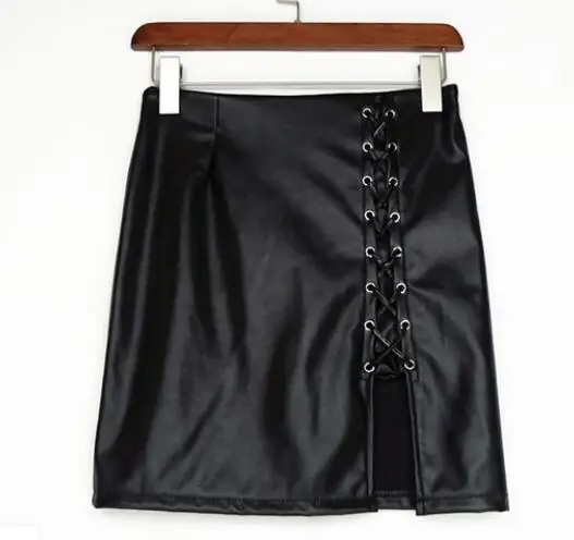Spring Autumn Women's Fashion Short Dress Leather Black Skirt 2