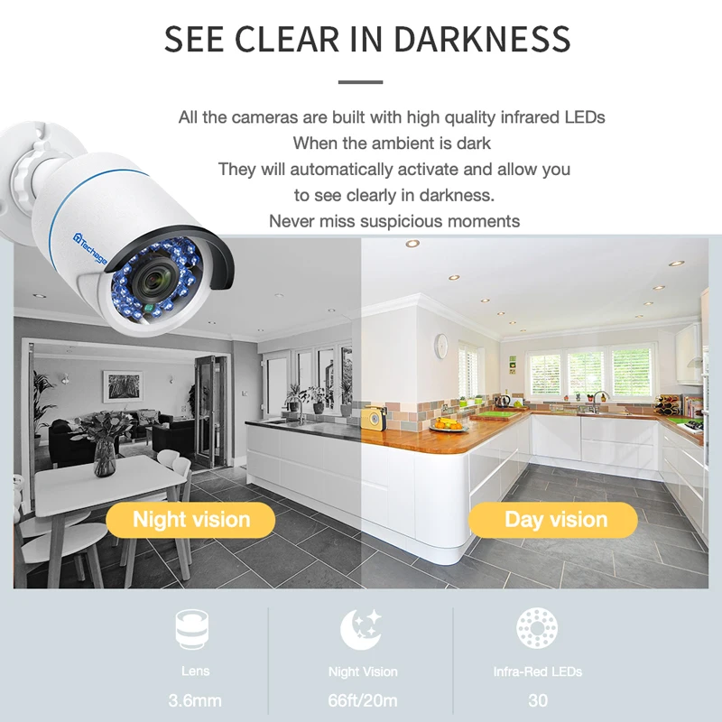  Techage H.265 4CH 1080P POE NVR Kit CCTV Security System 2.0MP Audio Microphone IP Camera IR Outdoo - 32993947325