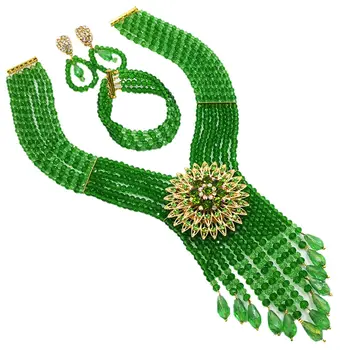 

Handmade 2018 Nigerian Wedding African Beads Jewelry Set Green Pale Green Crystal Beads Necklace Jewelry Set 6C-SDLS-020