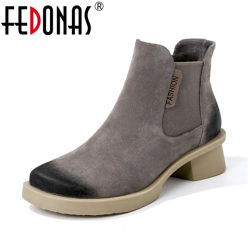 

FEDONAS Genuine Leather Women Ankle Boots New Autumn Winter Chelsea Boots for Women High Heeled Short Boots Casual Shoes Woman