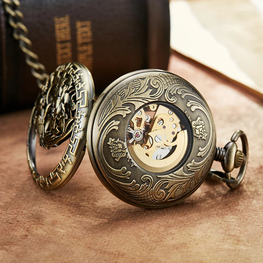 Птица Феникс ретро механические карманные часы с цепочкой гравированные ручной подвесной медальон часы мужские бронзовые Серебряные Флип-ФОБ часы