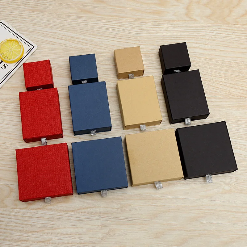 

New 1PC Vintage Kraft Paper Gift Boxes Jewery Organizer Box Rings Storage Box for Rings Necklace Earrings 4Colors&Gift Bags