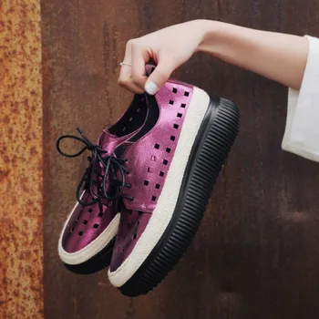 

GPOKHDS 2019 women fashion sneakers Sheepskin wine red color cutouts autumn spring Vulcanize Shoes casual platform sneakers