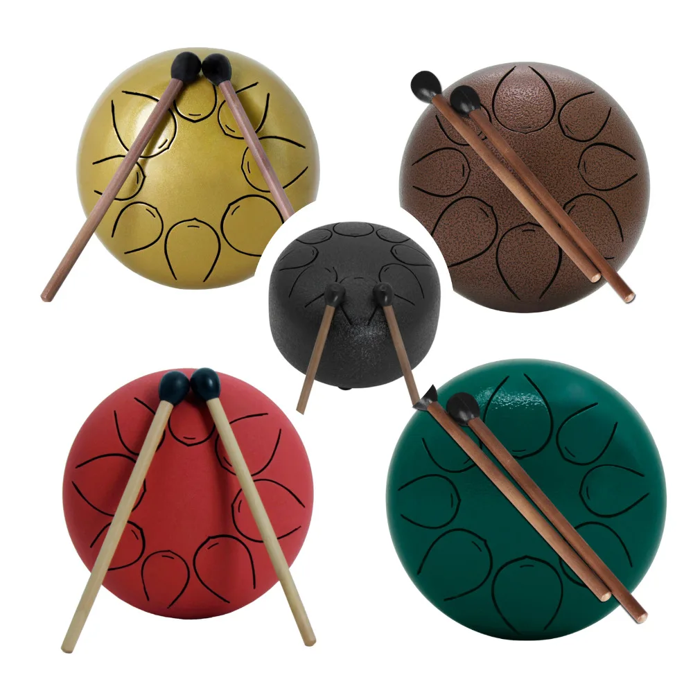 

Mini 5 Inch Steel Tongue Drum Mini 8 Notes Hand Drum Pan Tank Hang Drum with Drumsticks Carrying Bag Percussion Instruments