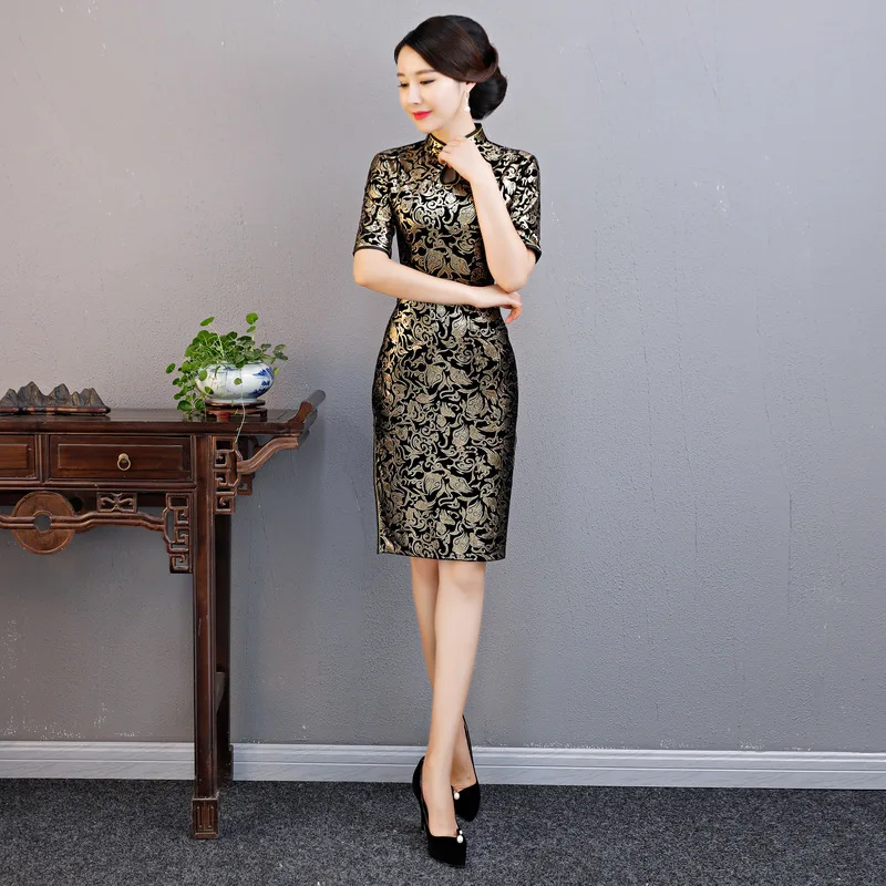 Винтажное элегантное женское приталенное платье Qipao с воротником-стойкой в китайском стиле, большие размеры 4XL, Осеннее бархатное Повседневное платье