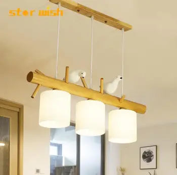

Nordic creative pastoral style personality chandelier simple modern bird three-head restaurant bar table dining hanging wood lam