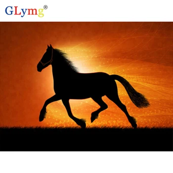 

Needlework 5d Diy Diamond Painting Cross Stitch Sunset Black Horse Full Square Rhinestones Embroidery Mosaic Home Decoration