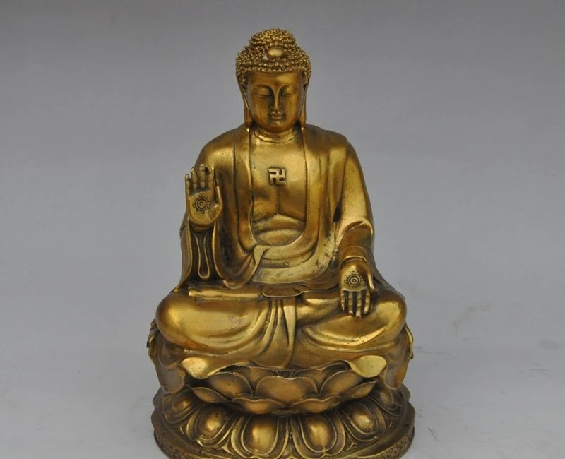 

10" tibet buddhism brass joss seat lotus sakyamuni Tathagata rulai buddha statue
