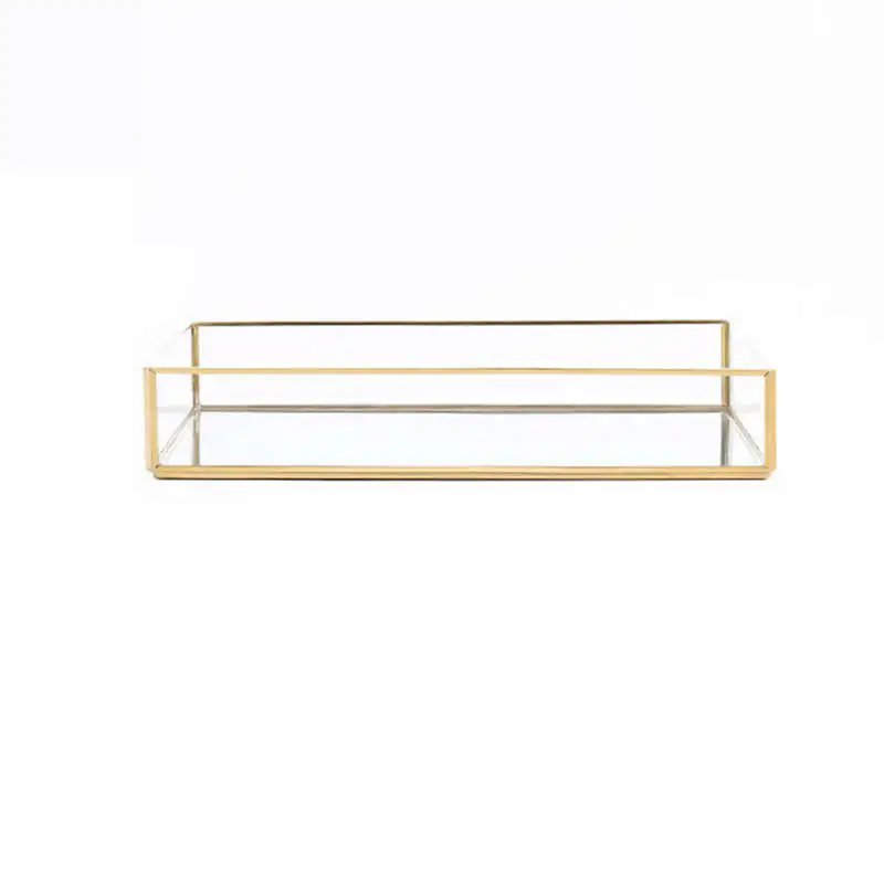 

Nordic Retro Storage Tray Gold Rectangle Glass Makeup Organizer Tray Dessert Plate Jewelry Display Home Kitchen Decor