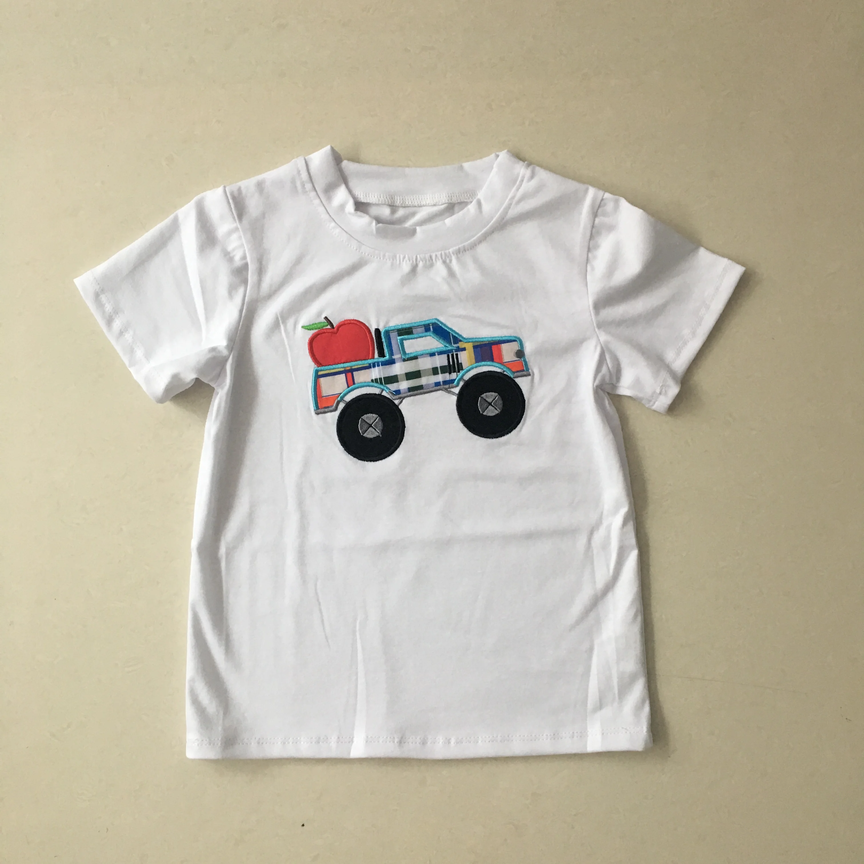 

Puresun New Arrival Back To School Boy Summer Style Boutique Cotton Short Sleeve T-shirt Apple Pattern Boy Clothing